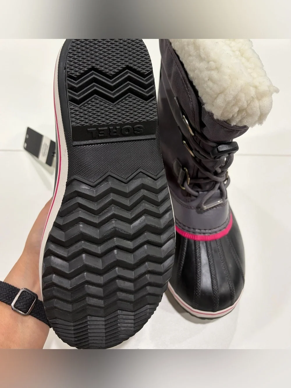 Sorel Youth 7 Years 7Y Yoot Pac Nylon Snow Boots Winter NWT Black Pink Girls